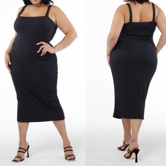 Good American Dresses & Skirts - Good American 90s Square Neck Ribbed Tank Midi Dress Black Size 3X